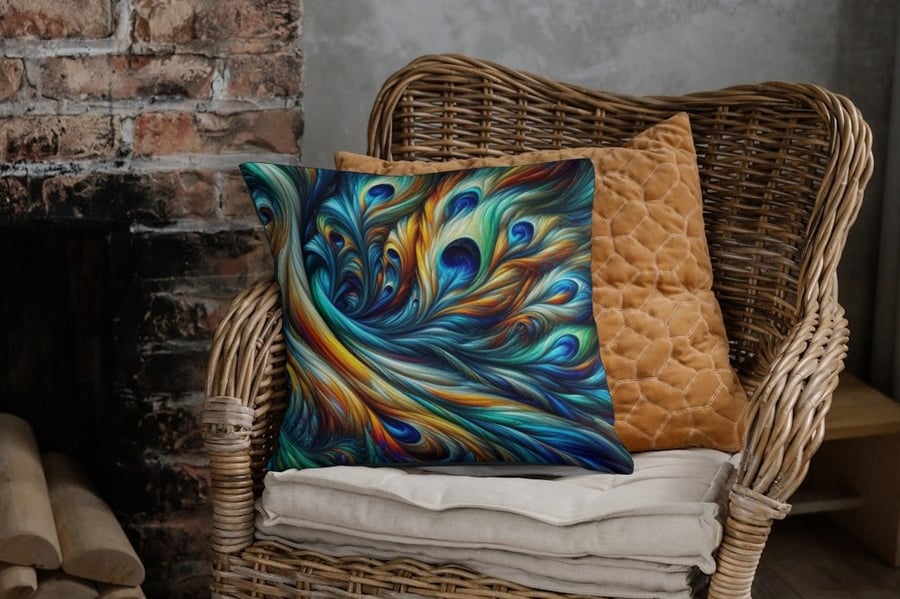 Abstract Art Peacock Feather Soft Touch Cushion Cover 43x43cm