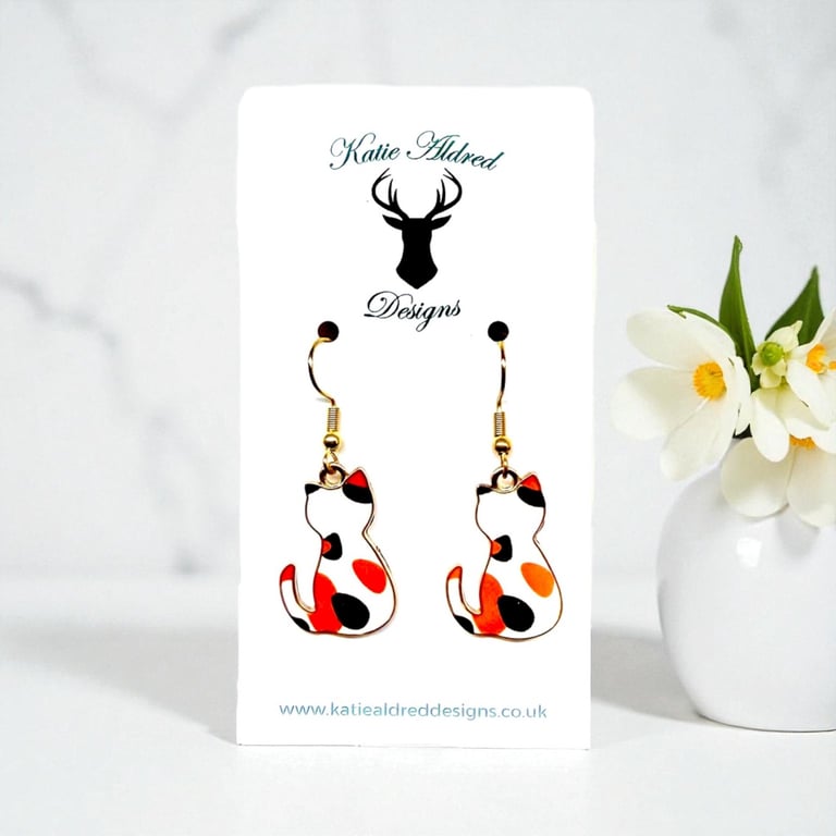 Charm Earrings - Tortoiseshell Cat 