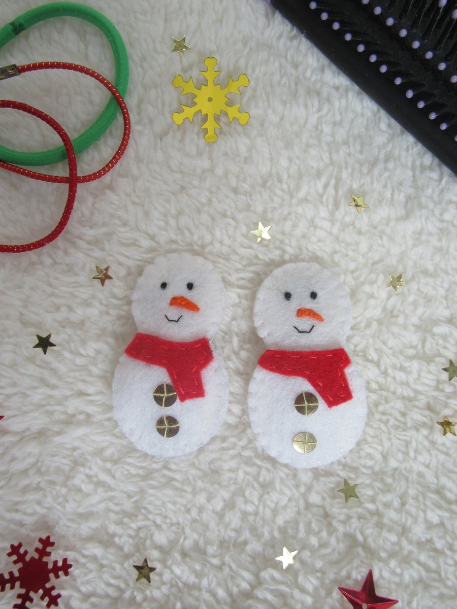 Snowman hair clips, Christmas hair accessories
