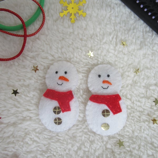 Snowman hair clips, Christmas hair accessories