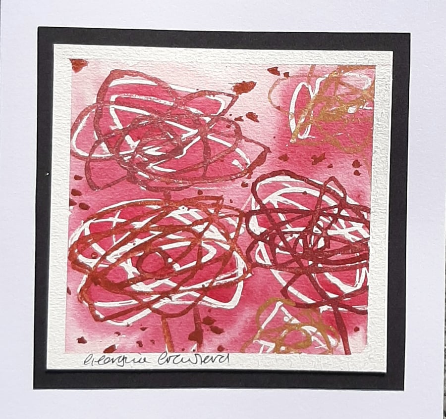 Handpainted Original Blank Card. Abstract Roses.  Valentine Anniversary. 