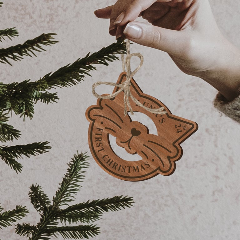 Personalised Cat First Christmas - Ears & Nose Bauble: Custom Cat Name Ornament
