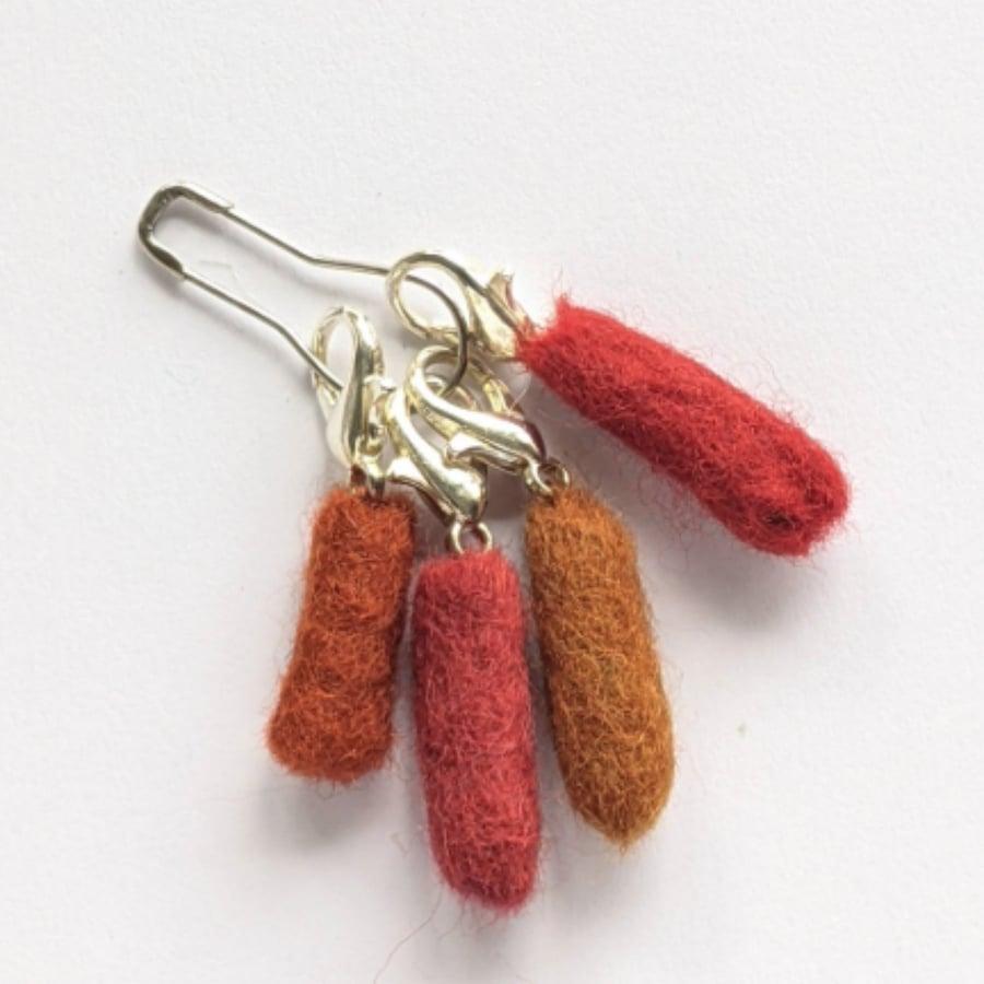 Felted stitch markers for knit or crochet - set of 4 autumnal colours