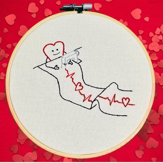 Expressive embroidered hoop “when sewing is your lifeline” heartbeat, heart, sew