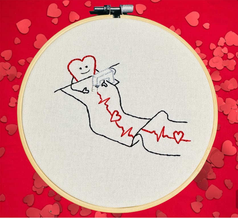 Expressive embroidered hoop “when sewing is your lifeline” heartbeat, heart, sew