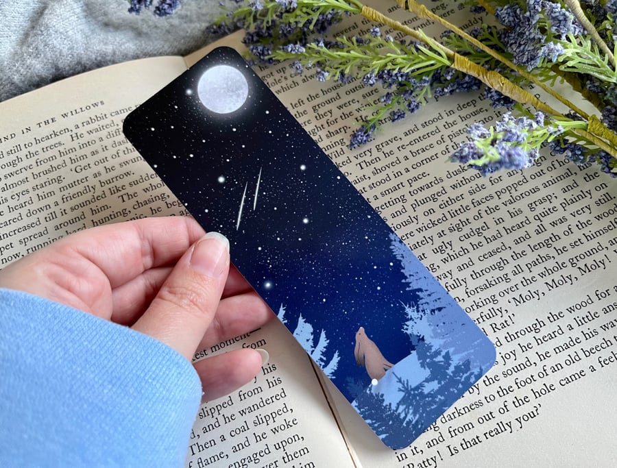 Moon Gazing Hare Bookmark, British Wildlife, Gifts For Book Lovers.