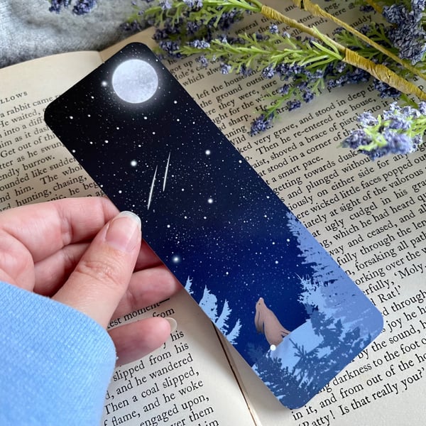 Moon Gazing Hare Bookmark, British Wildlife, Gifts For Book Lovers.