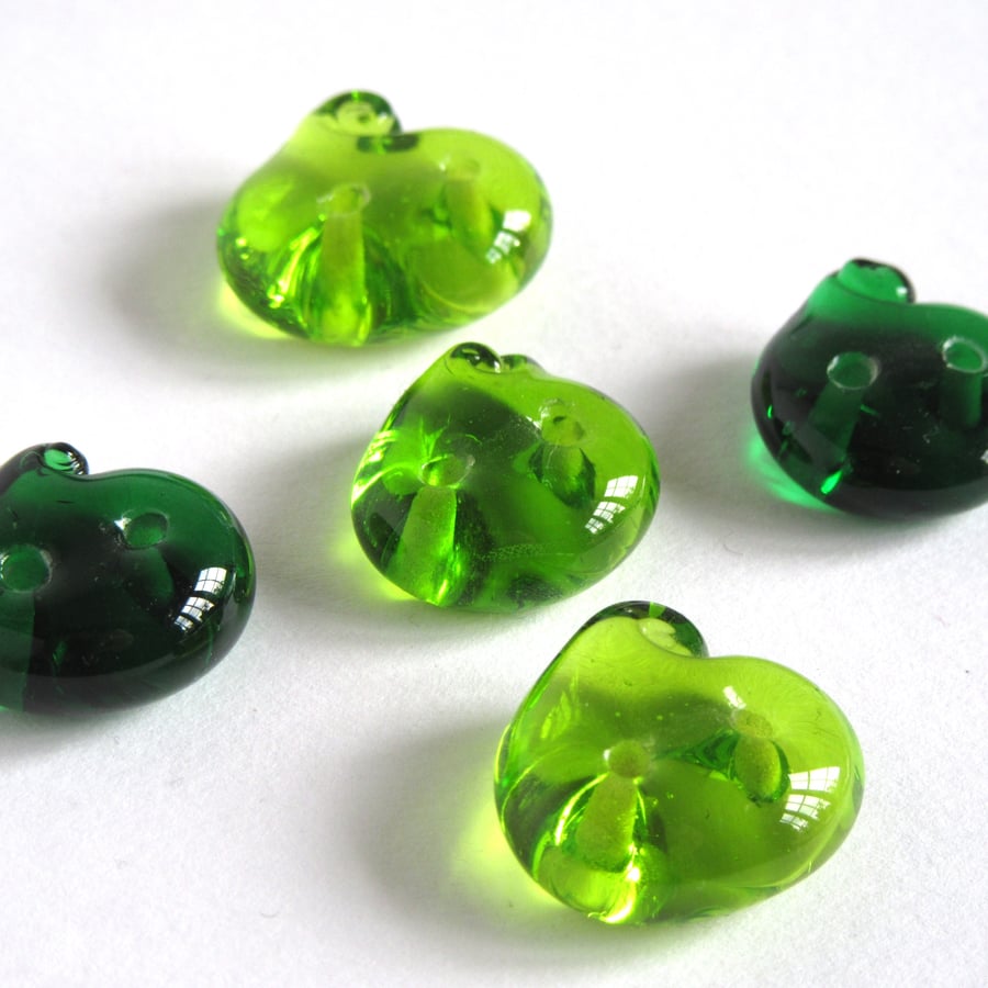 X5 Green Lampwork Glass Buttons 