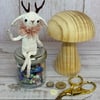 Spun Cotton Sitting Jackalope Art Doll White