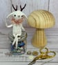 Spun Cotton Sitting Jackalope Art Doll White