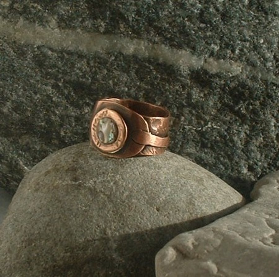 "Unity" Rustic Copper Ring with Mother of Pearl