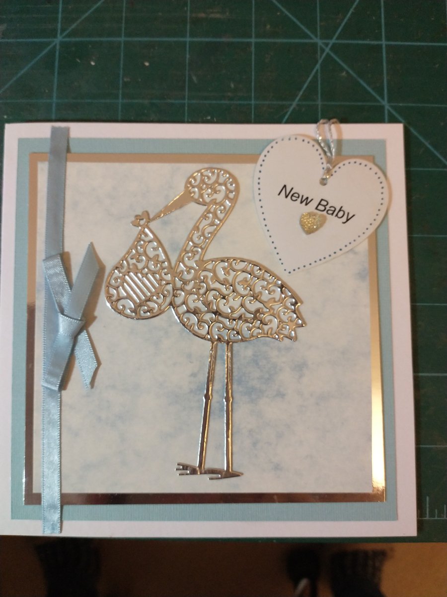 New baby boy stork card 