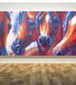 Four bay Arabian Horses oil on panoramic wide canvas - Image 1