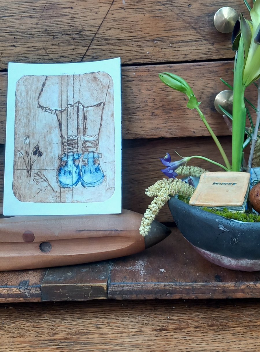 ' Blue shoes ' small print inspired by stepping into nature. Free UK postage 