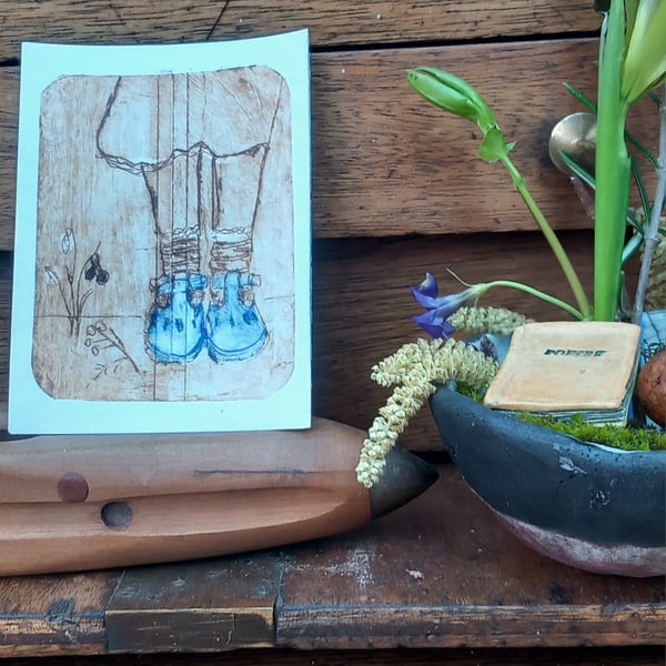 ' Red shoes ' small print inspired by stepping into nature. Free UK postage 