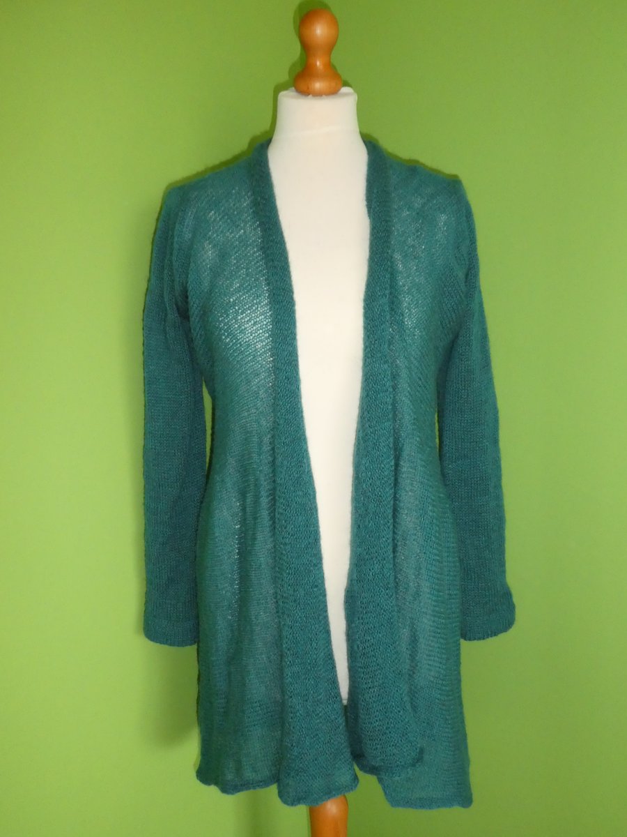 Mohair Cardigan in Petrol Colour. Womens approx size 12-14. Flare Top