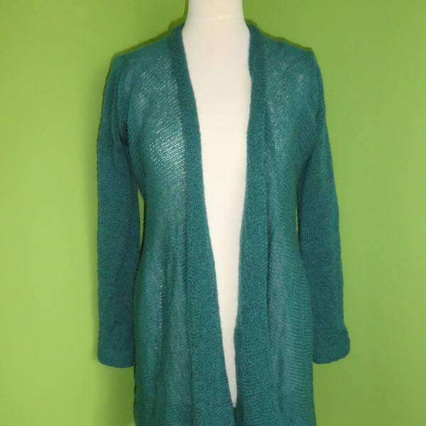 Mohair Cardigan in Petrol Colour. Womens approx size 12-14. Flare Top