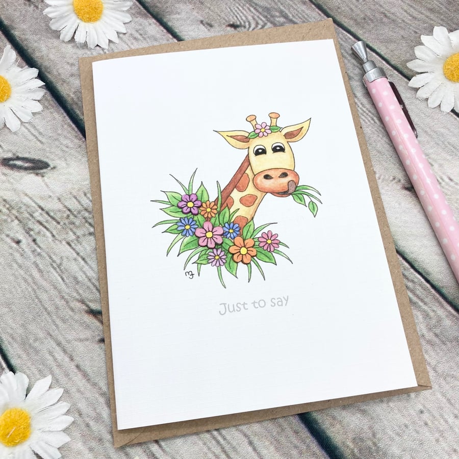 SECONDS SUNDAY - Floral Giraffe Greetings Card - Just to say