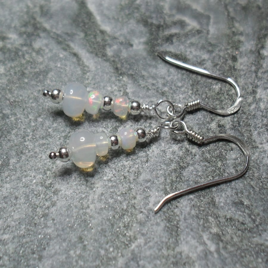  Ethiopian Opal Dainty Drop Sterling Silver Earrings