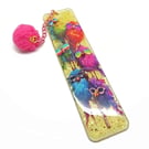 Parrots in Sunglasses Bookmark, Yellow with Pink Pompom