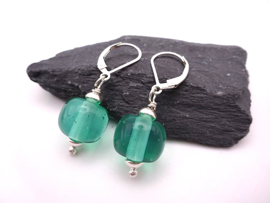 lampwork glass aqua green earrings