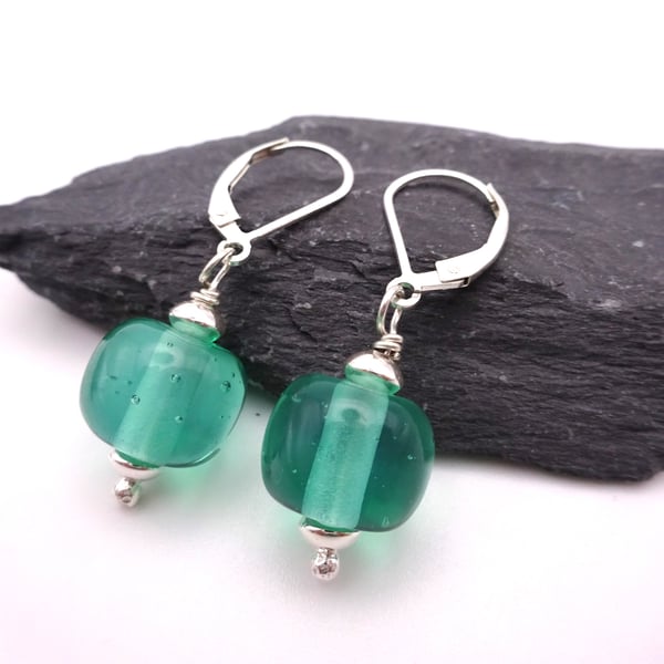 lampwork glass aqua green earrings