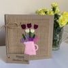 Mother’s Day Card. Pink jug with colourful flowers. Wool felt. Handmade Card.