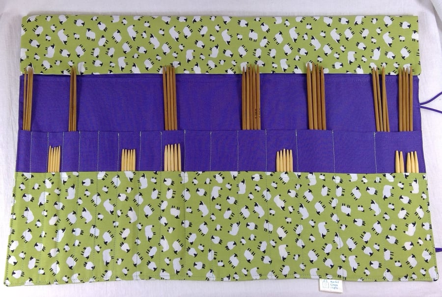 Sheep print DPN Case, 2 pockets, double pointed knitting needle case, needle org