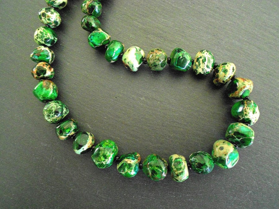 Green Impression Jasper Nugget Necklace