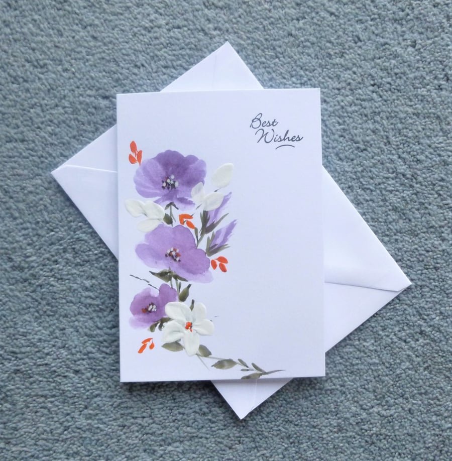 Best Wishes hand painted greetings card original art ( ref F 393.D1 )