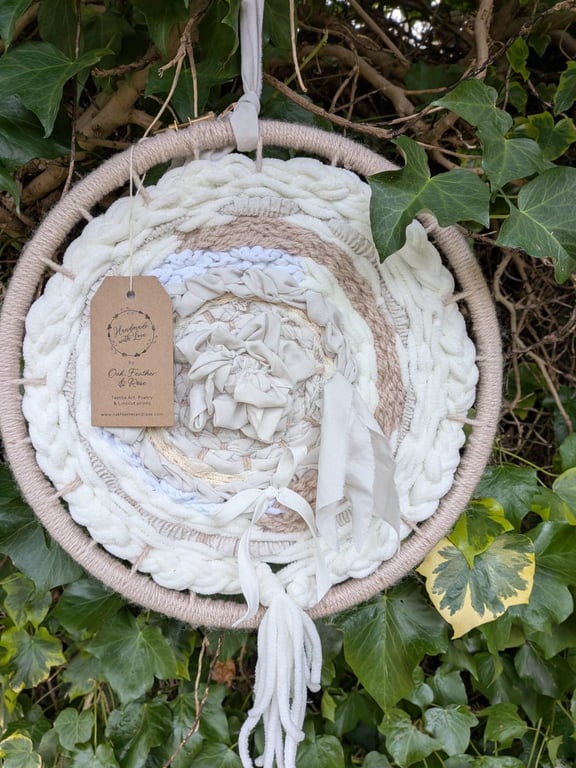 Natural colours Upcycled fabric Circular Wall Hanging