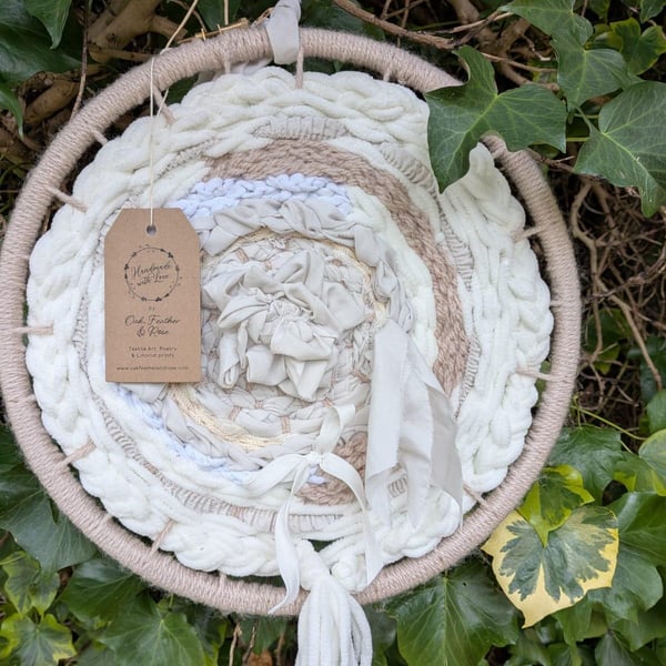Natural colours Upcycled fabric Circular Wall Hanging