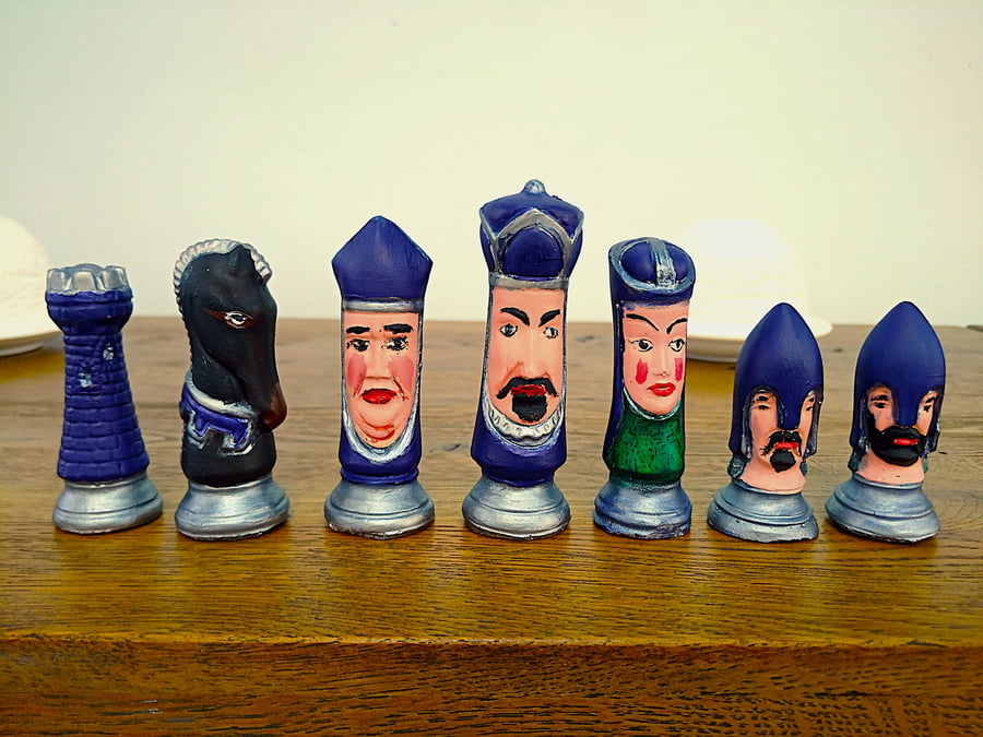 Ornamental, Chess Set, Gothic Style Heads,Handmade,Hand Painted.Made in Scotland