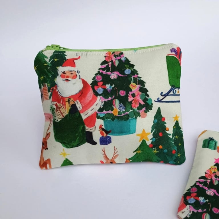 Christmas zipped purse - Retro Santa in soft vintage shades