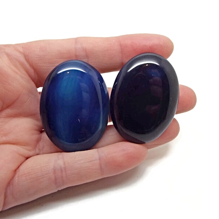 2x 40mm Oval Agate Cabochons in Steel Blue, Jewellery Stones, Wire Wrapping 