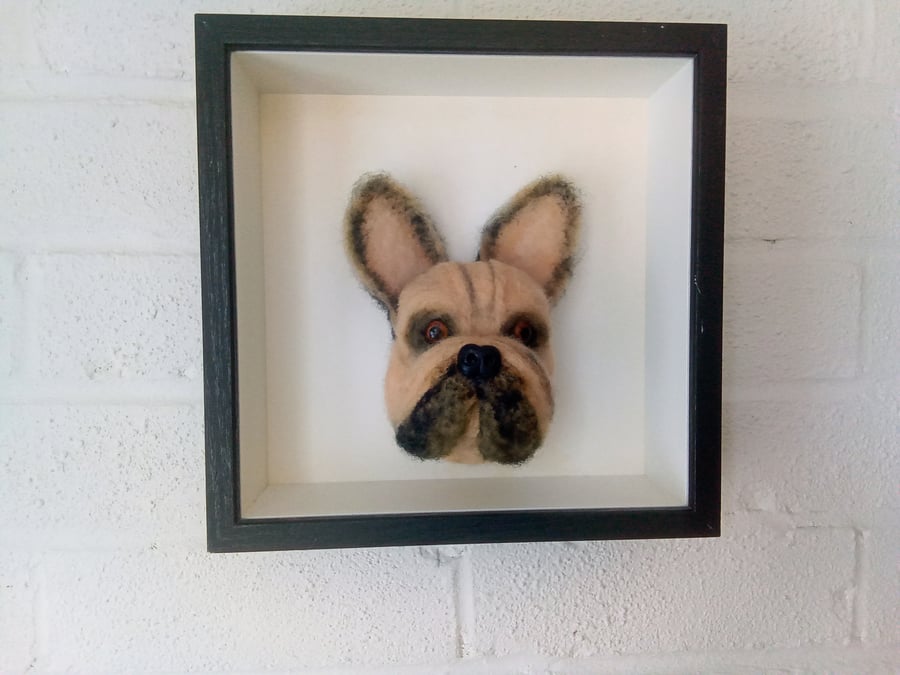 Needle felting dog portrait french bulldog 