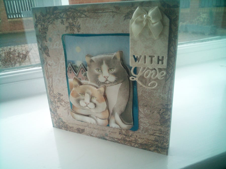 Cute cats decoupage with love card