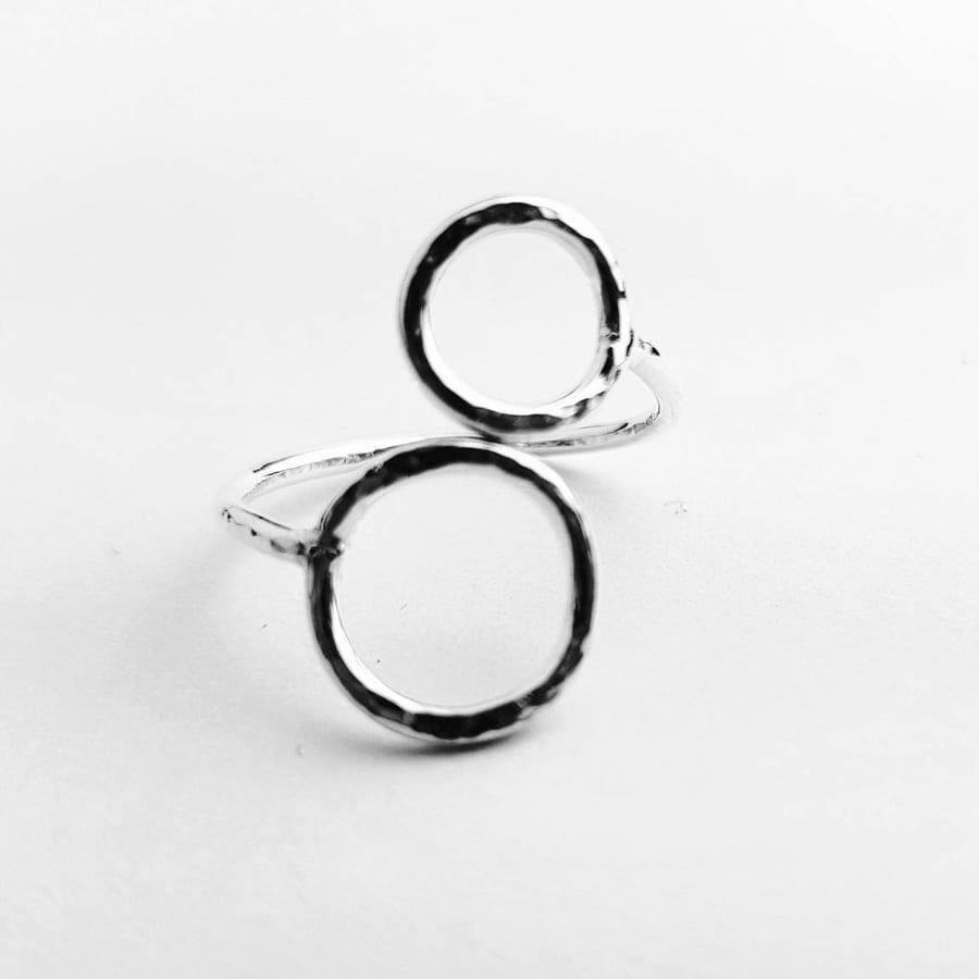 Adjustable silver ring - 2 hammered circles