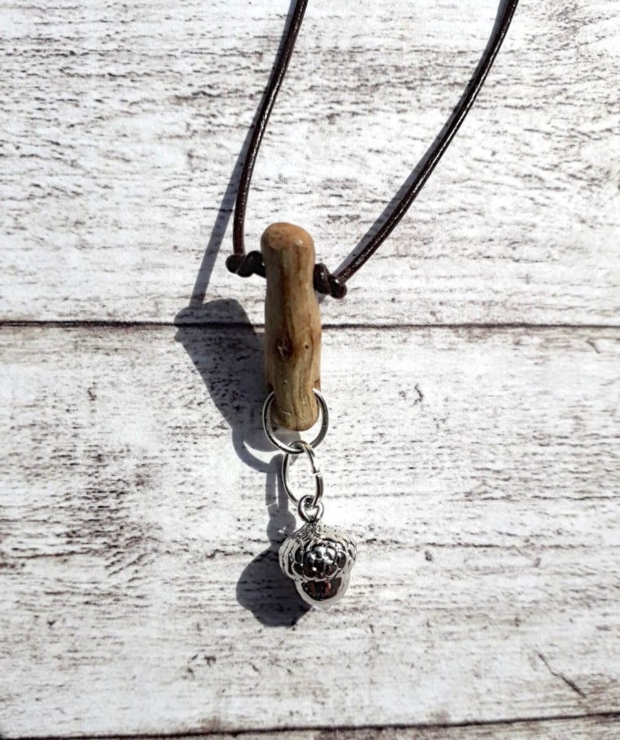 Acorn and driftwood pendant.