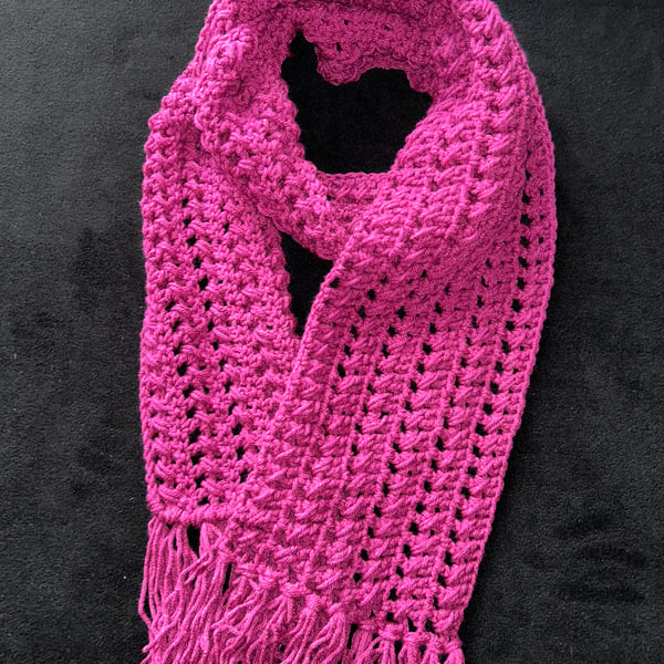 Hand Crocheted Fuchsia Pink  Long Scarf