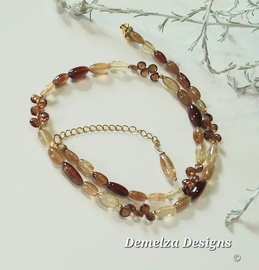 Designer Rare AAA Hessanite Garnet Necklace Gold Vermeil Necklace 