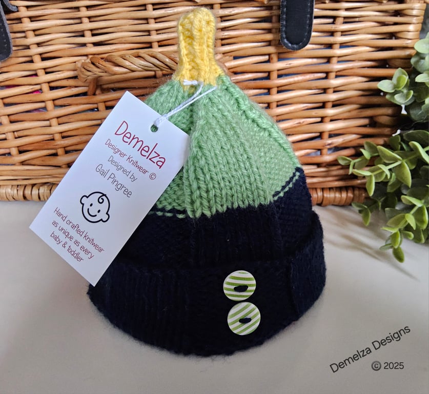 Designer Baby Boy's Pixie Hat  Hand Knitted 0-3 months size 