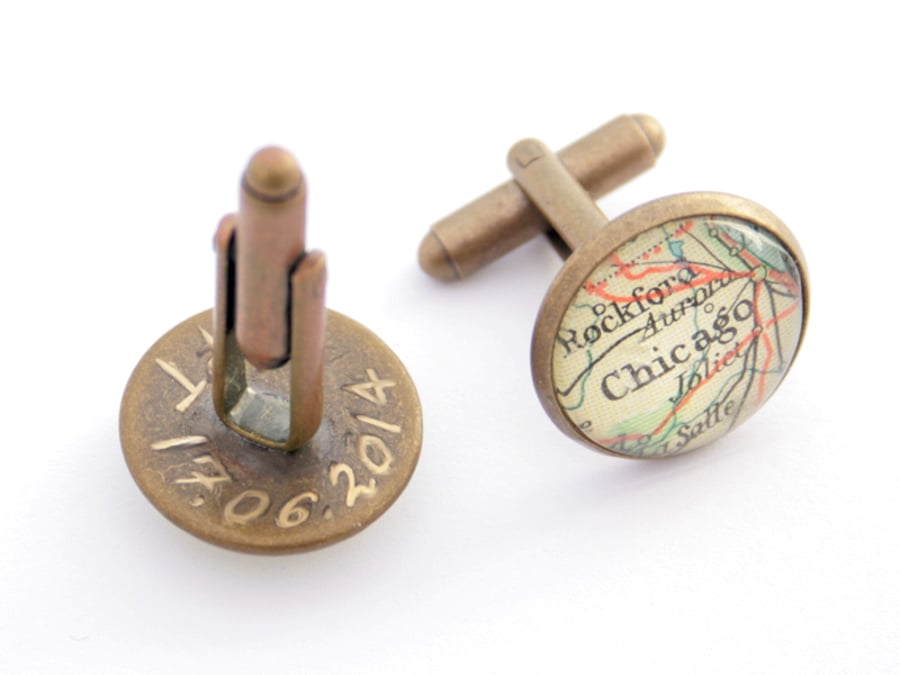 Engraved Custom Map Cufflinks Made to Order