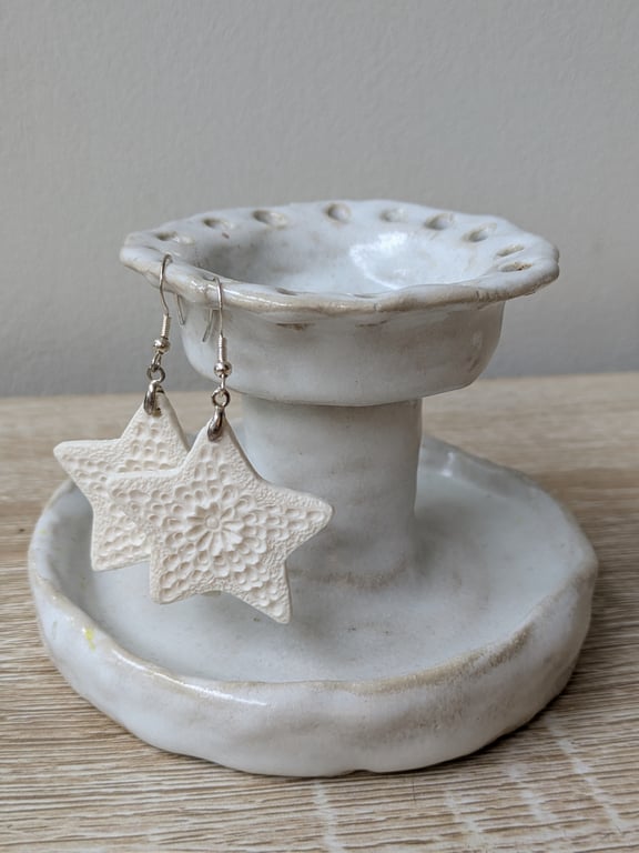 Hand Decorated Porcelain Star Earrings 