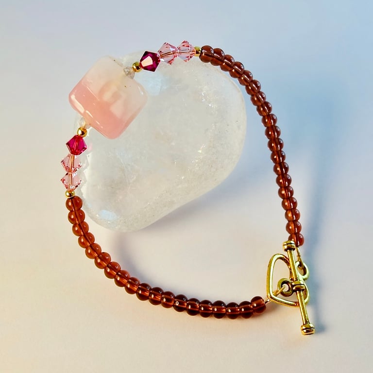 Square Pink Murano Glass Bead Bracelet - Birthday, Anniversary, Gifts For Her