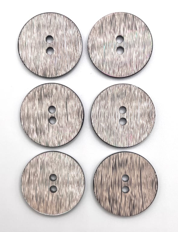6 Shell Buttons, 23mm Wide Metallic Lined Effect, Shades of Grey, Italian Design