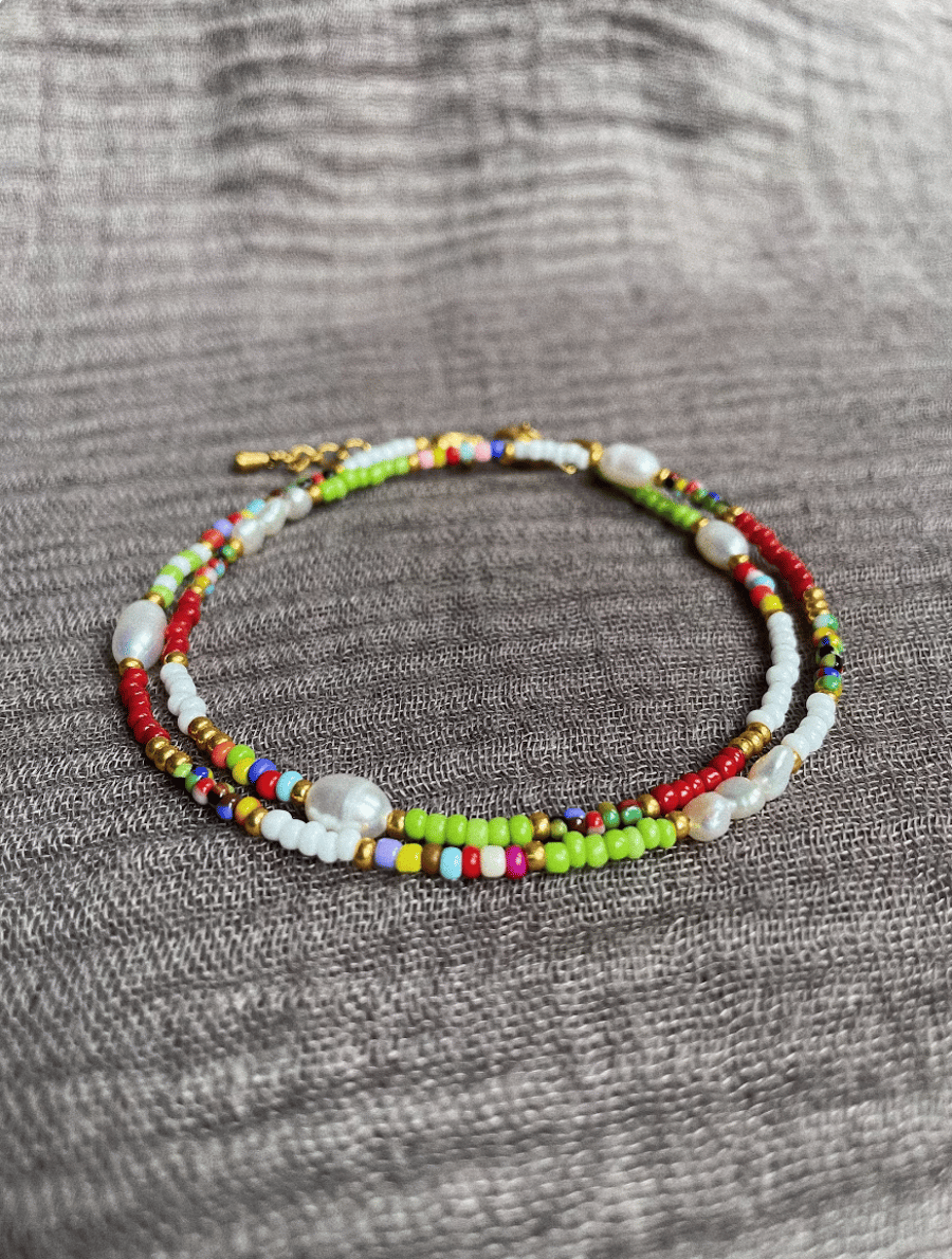 Colourful freshwater pearls beaded holiday necklace, trendy chocker, beaded 