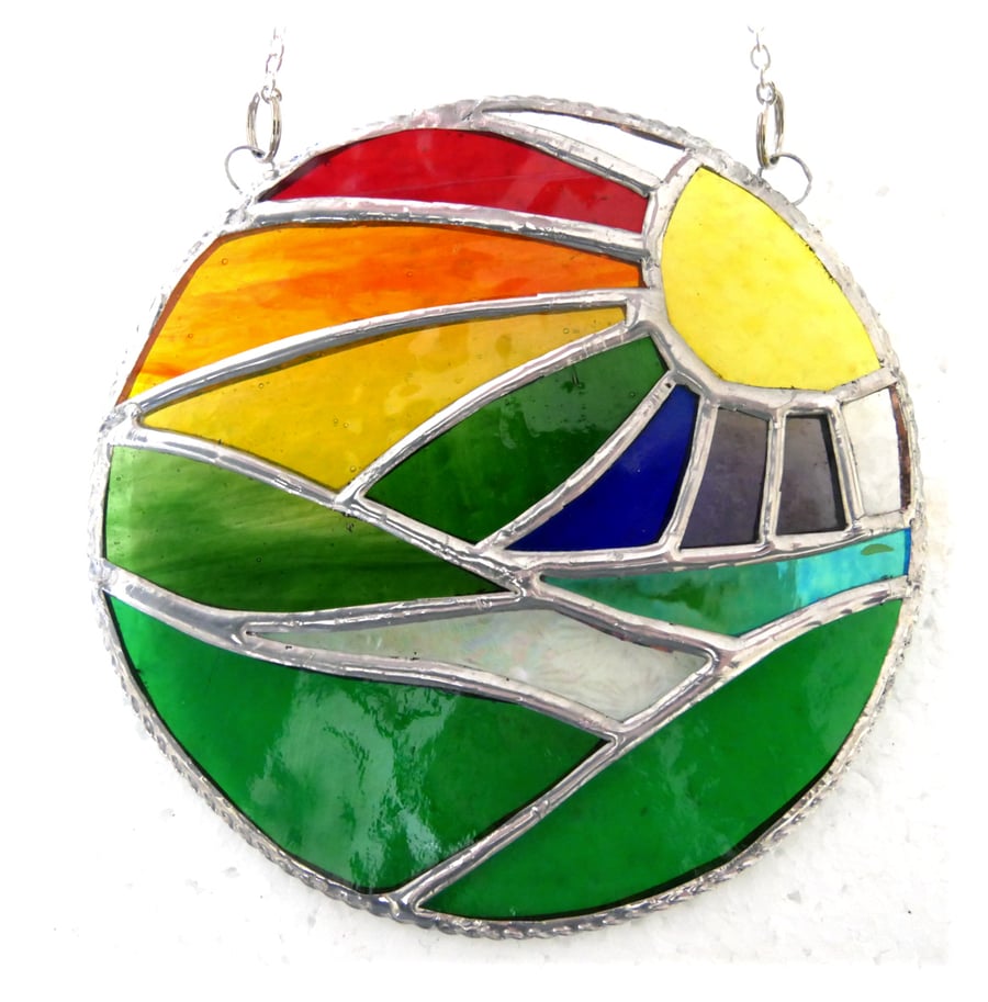 New Day Stained Glass Suncatcher Handmade Rainbow Ring 058