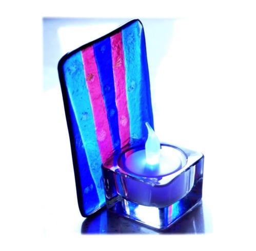Candle Holder Fused Glass Tea-light  Blue Flare 003 Dichroic