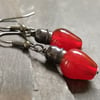 Red fairy light Christmas earrings, lamp work beads